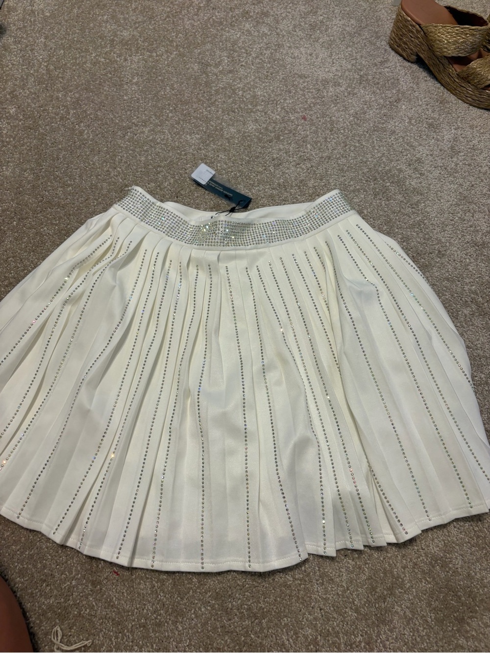 Ivory Pleated Embellished Waist Skirt - Women's